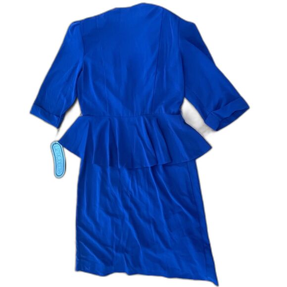 Vintage NWT Liz Roberts Navy Blue Peplum Dress Belt Womens 12 80s Secretary - Picture 2 of 9